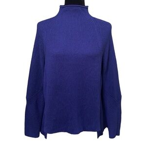 Elie Tahari Design Nation Blue Ribbed Wool Blend Mock Neck Sweater Small